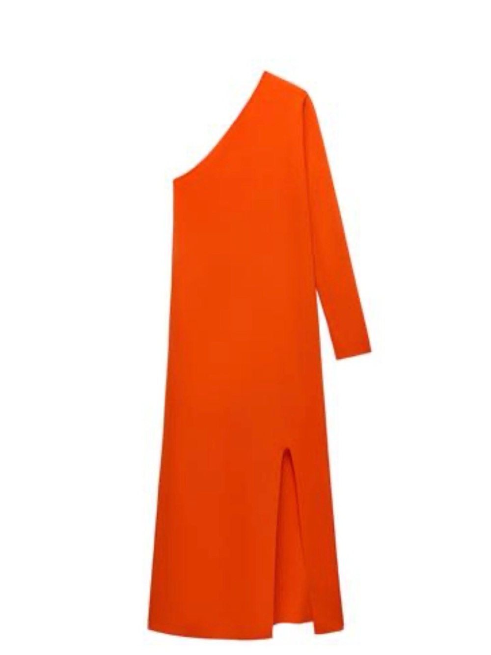 ZARA One-Shoulder Orange Maxi Dress with Side Slit